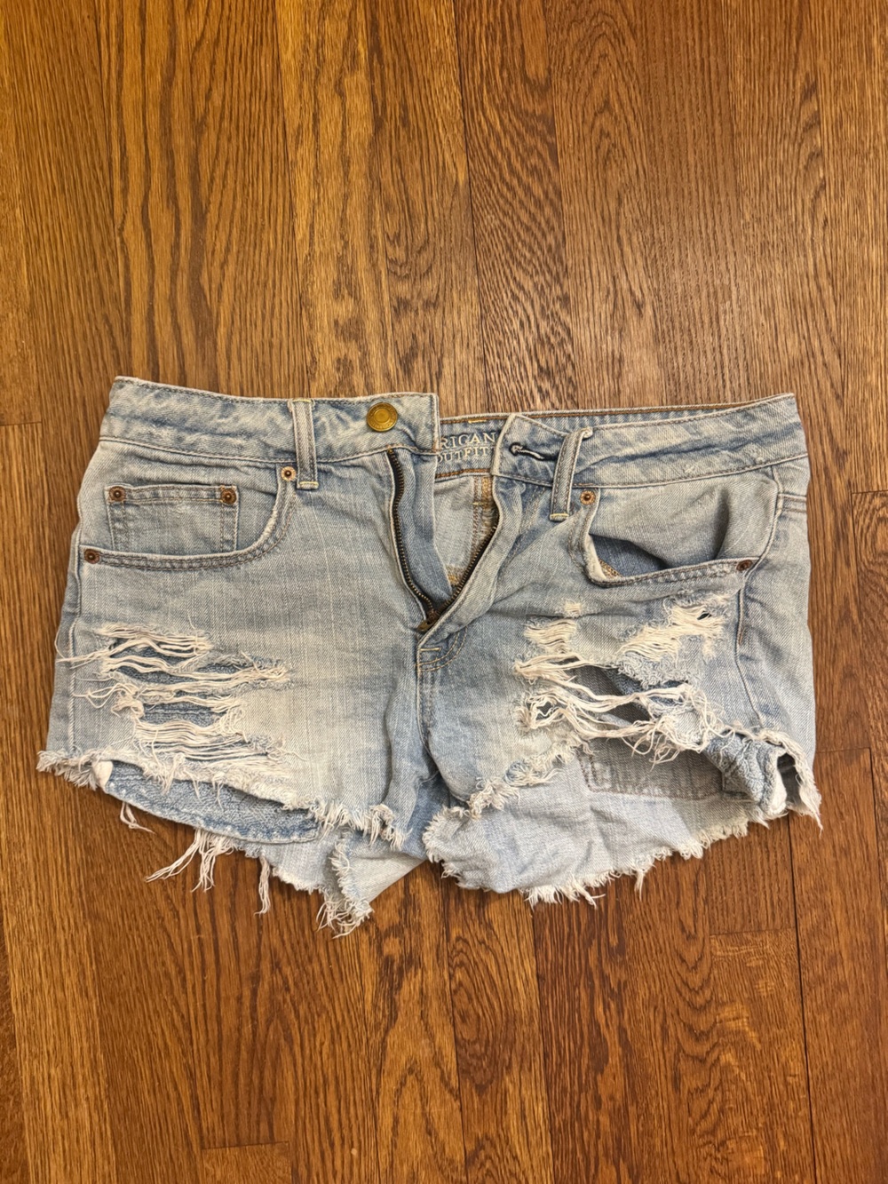 American Eagle Outfitters Light Blue Denim Cutoff Hi Rise Festival Shorts